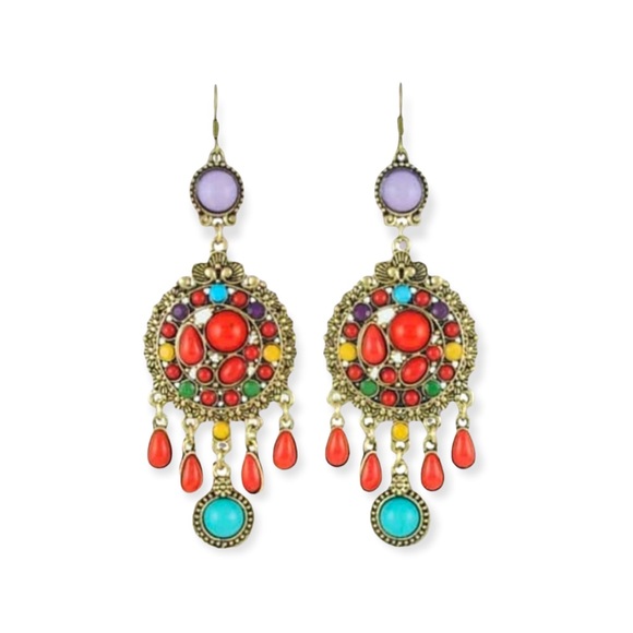 Bohemian Round Dangling Earrings - Picture 2 of 3